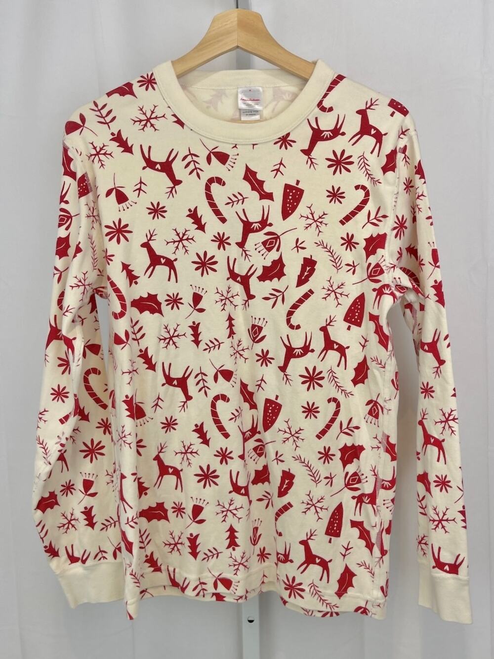 HANNA ANDERSSON Scandi Deer Christmas Pajama Top Long Sleeve Cotton Cream Red M